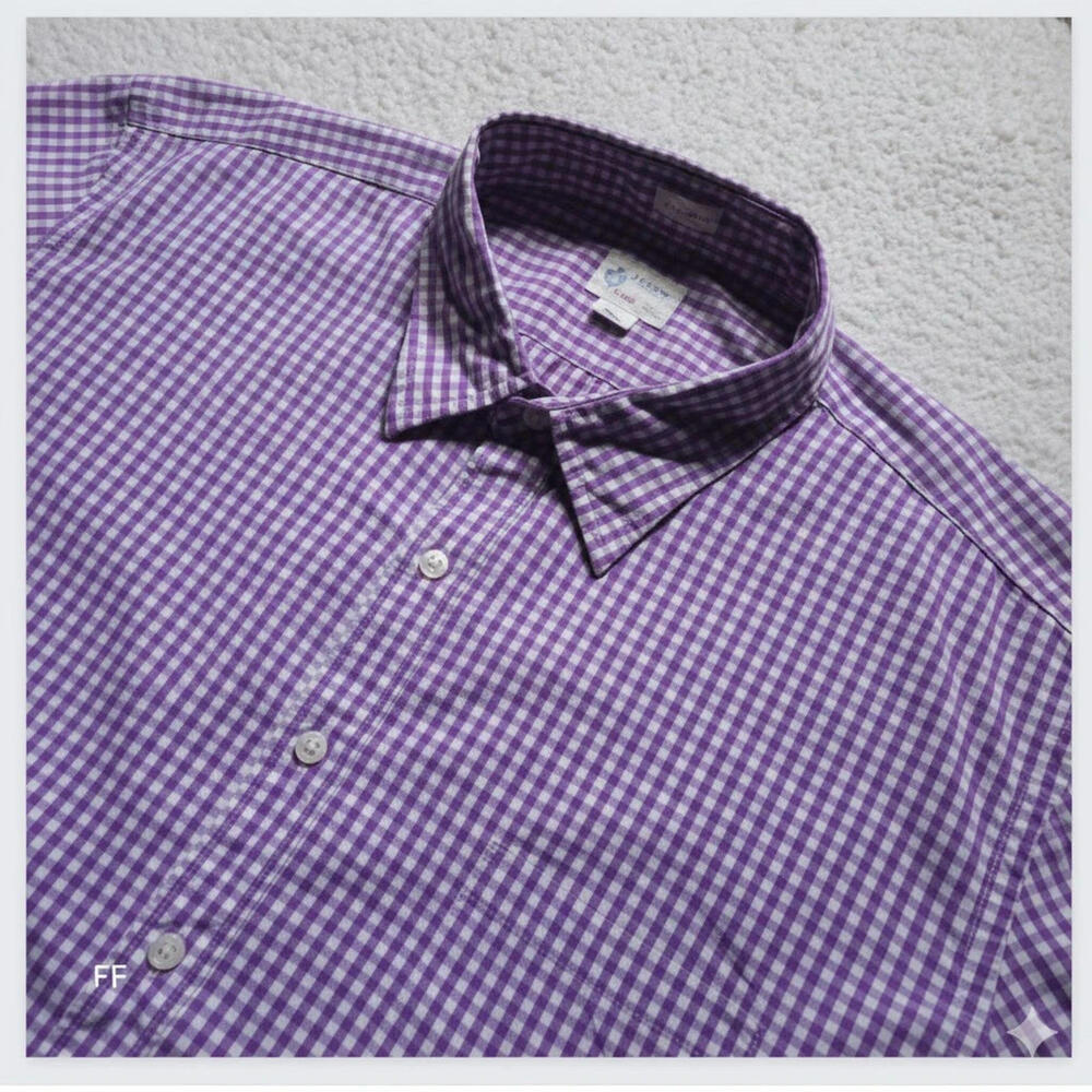 J.CREW Button-Down Long Sleeve Gingham plaid Shirt 100% Cotton Purple white XL
